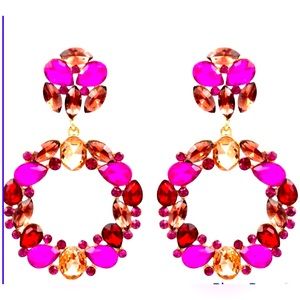Magenta Pink Bling Hoop earrings Pageant Prom